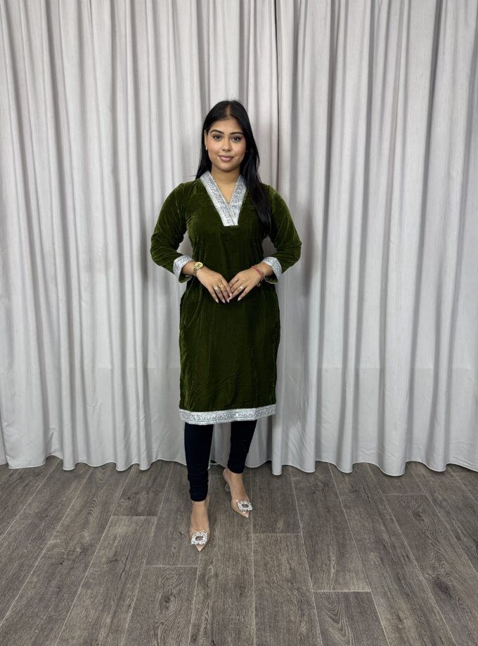 Velvet kurta- olijfgroen
