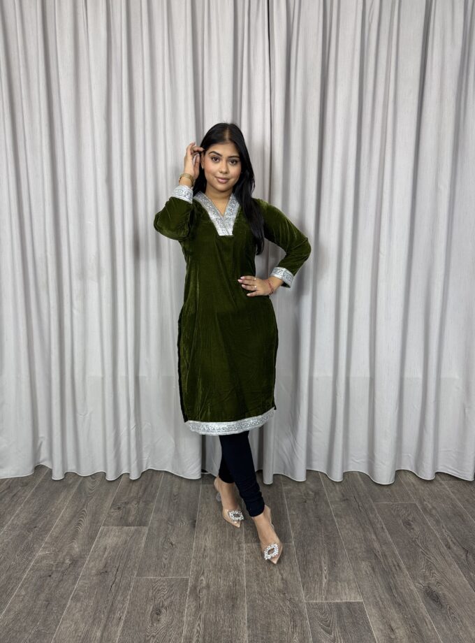 Velvet kurta- olijfgroen