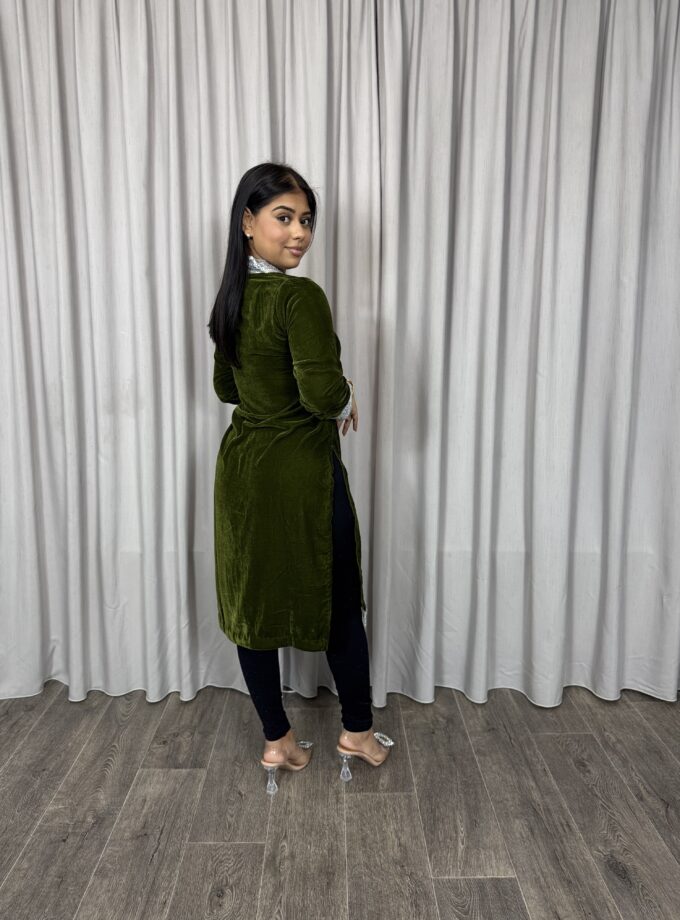 Velvet kurta- olijfgroen
