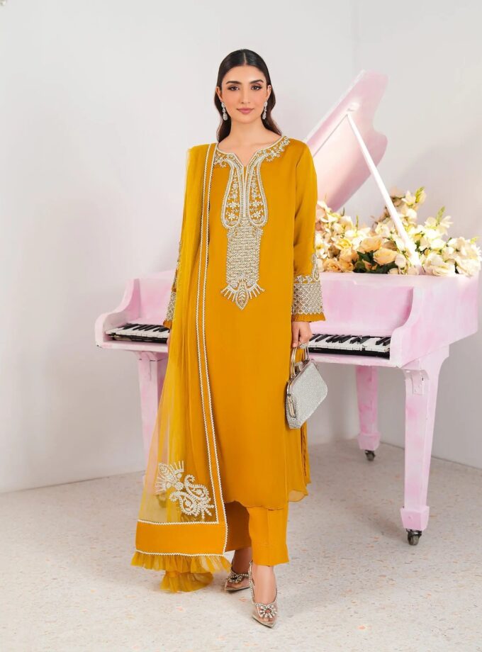 Shaposh chiffon suit mosterd 2201