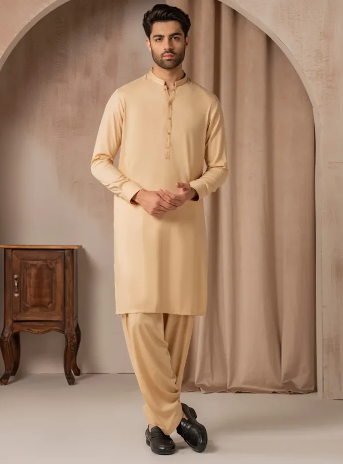 Junaid Jamshed shalwaar kameez - beige 14440 maat M en XL