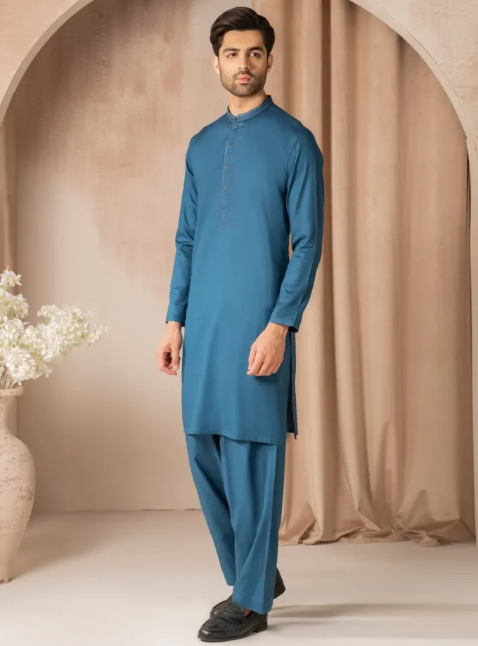 Junaid Jamshed shalwaar kameez - blue 14479 maat L