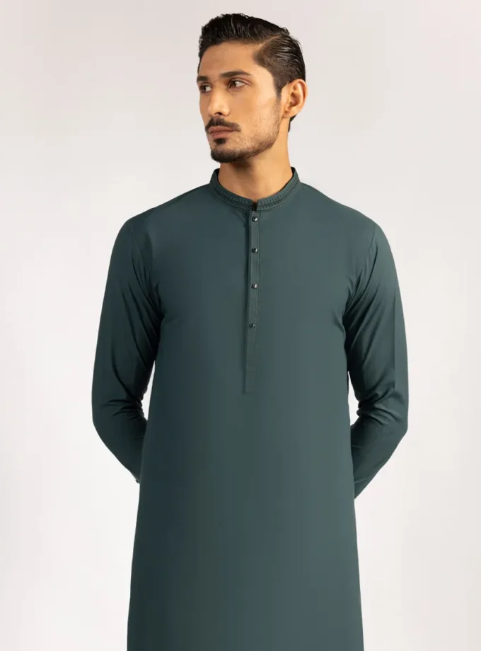 Junaid Jamshed shalwaar kameez - dark green 14581 maat M en L