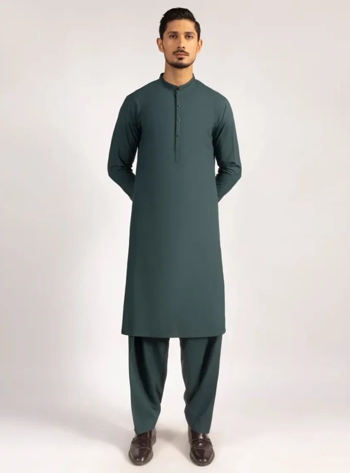 Junaid Jamshed shalwaar kameez - dark green 14581 maat M en L