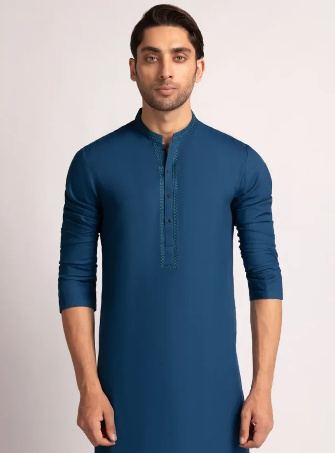 Junaid Jamshed shalwaar kameez - blue 14531 maat S en L