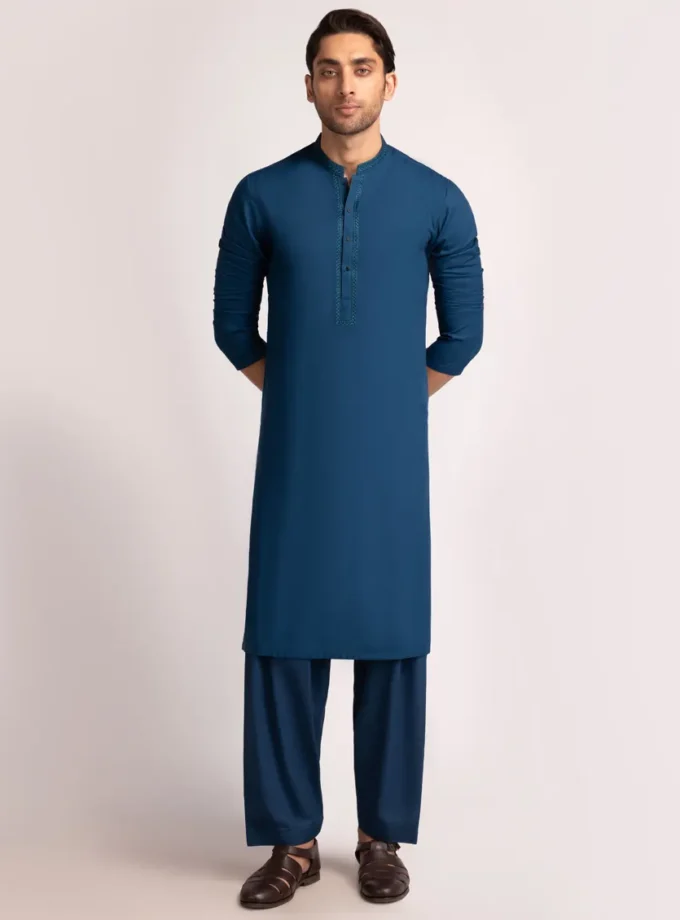Junaid Jamshed shalwaar kameez - blue 14531 maat S en L