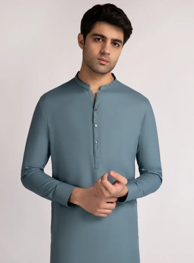 Junaid Jamshed shalwaar kameez - dull blue 14504 maat M en L