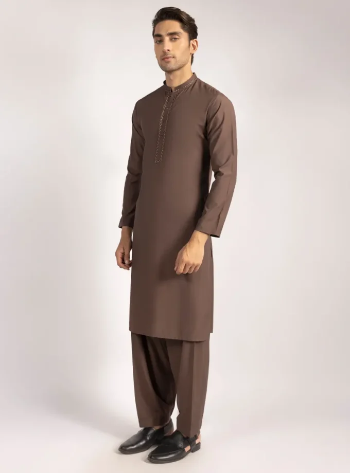 Junaid Jamshed shalwaar kameez - brown 14414 maat M L en XL