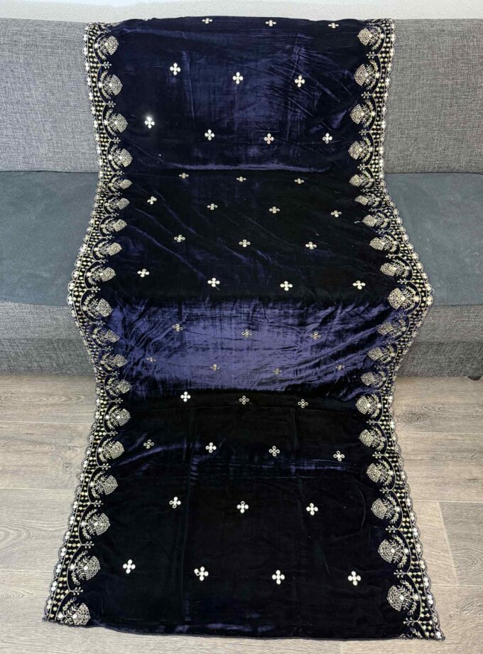 Velvet shawl- navy blue 14813