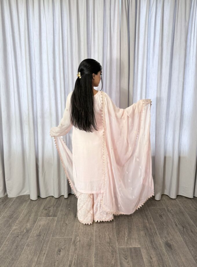 Mona raw silk plazzo suit baby roze- driedelig 2218