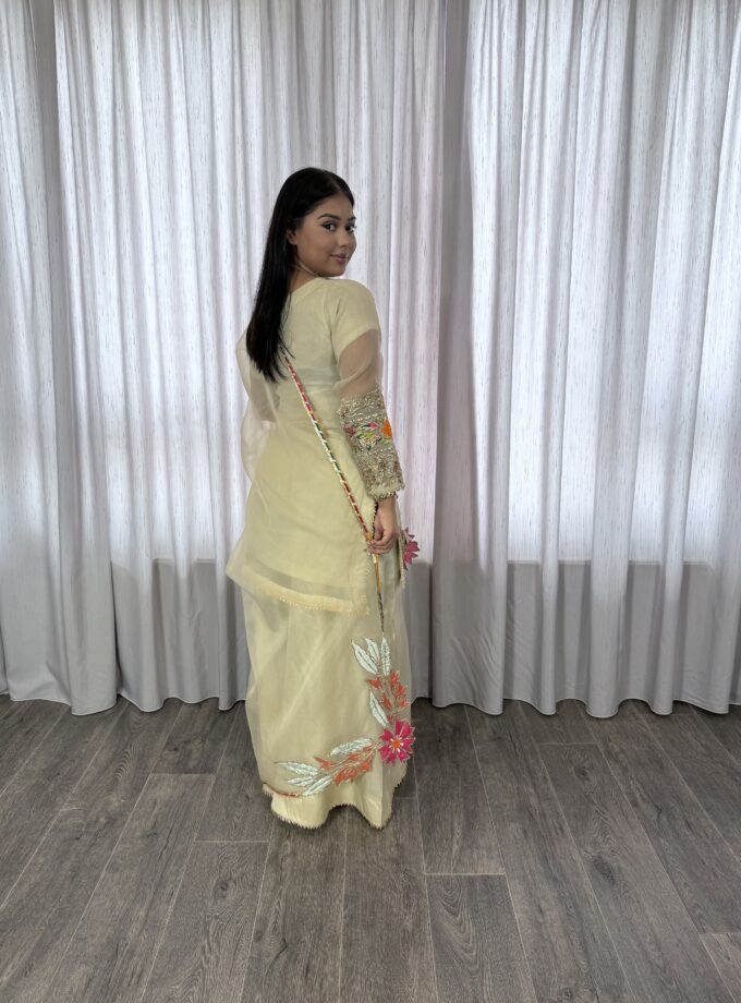 Raw silk pallazo suit creme - 3delig 2208