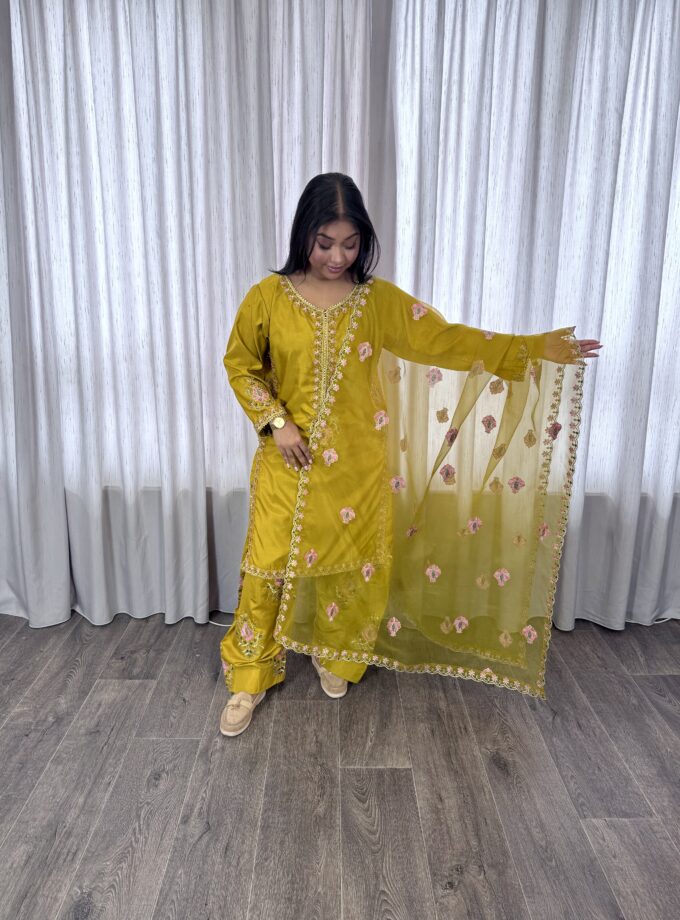 Farshi shalwaar parrot green - 3delig 2209