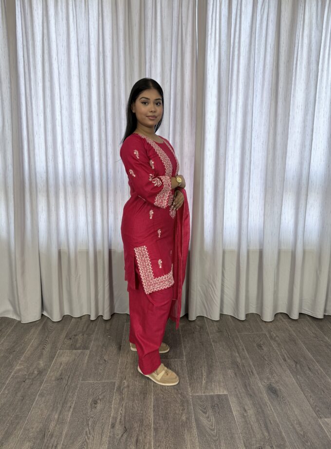 Khaddar suit fuchsia- 3delig 0423