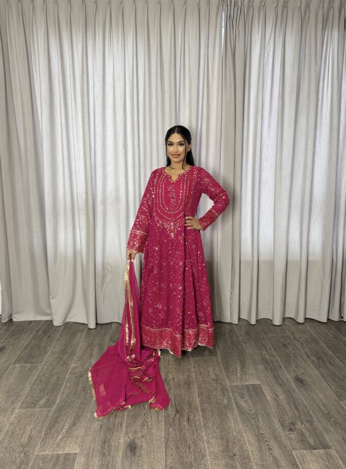 Mona maxi chiffon fuchsia - driedelig 2219