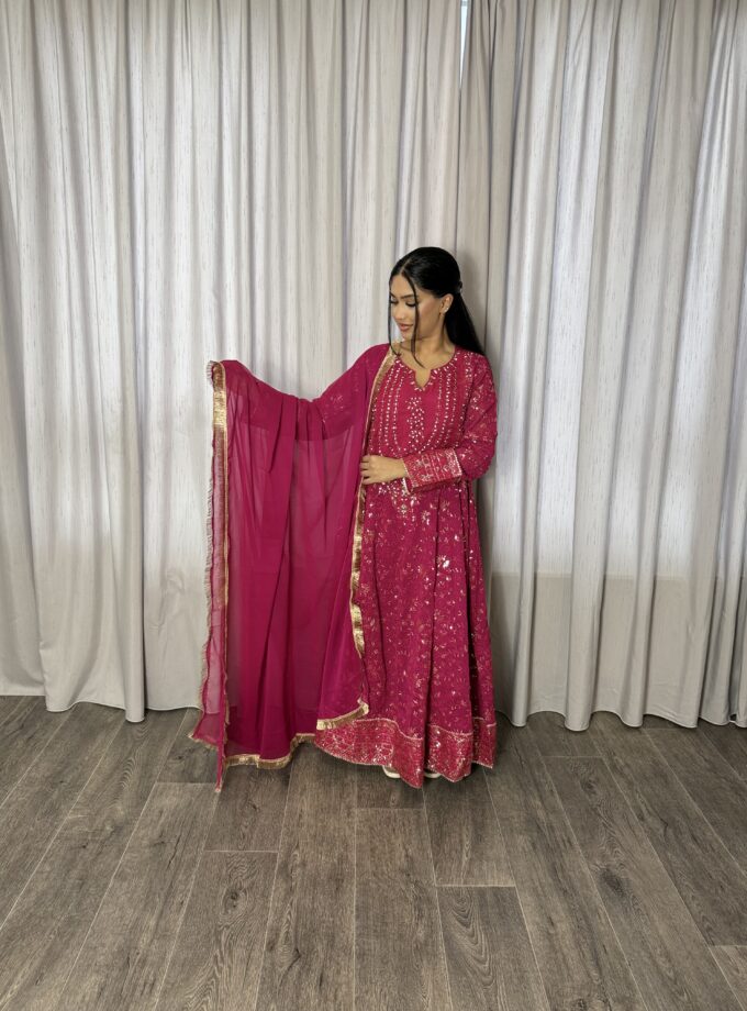 Mona maxi chiffon fuchsia - driedelig 2219