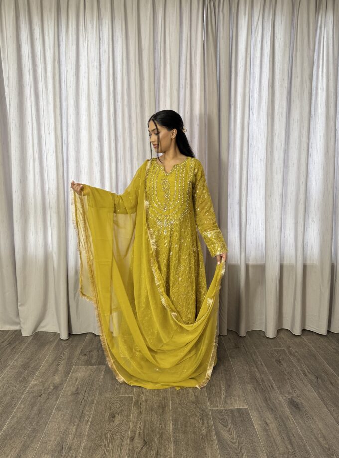 Mona maxi chiffon parrot green- driedelig 2221