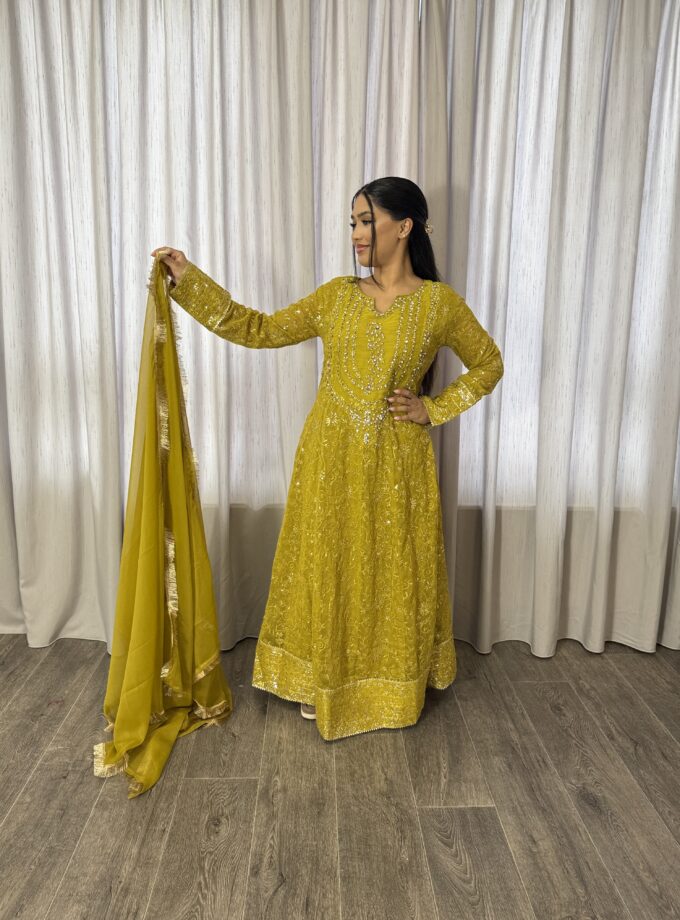 Mona maxi chiffon parrot green- driedelig 2221