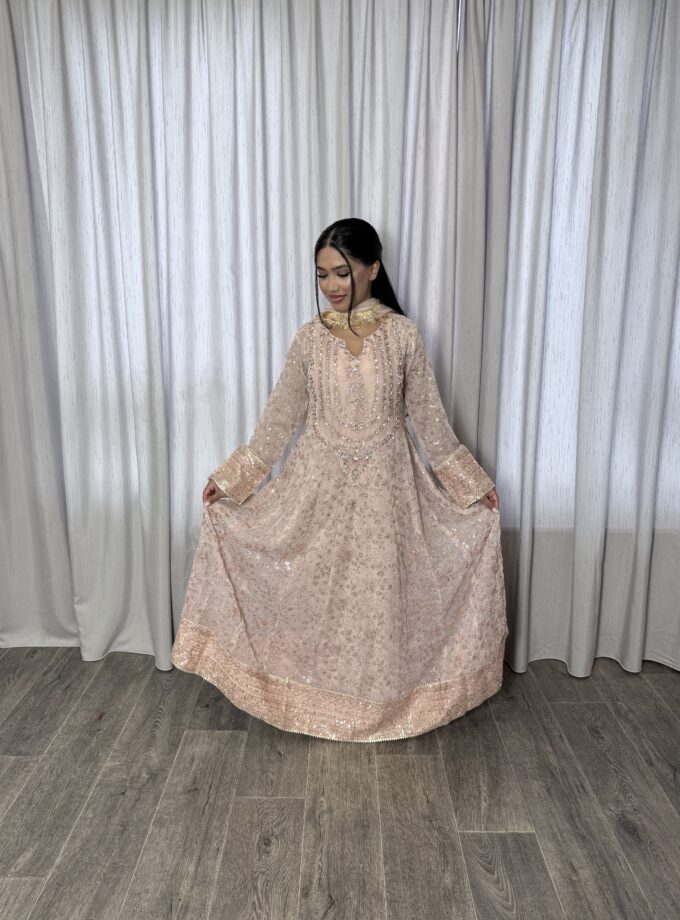 Mona maxi chiffon zalmroze - driedelig 2220