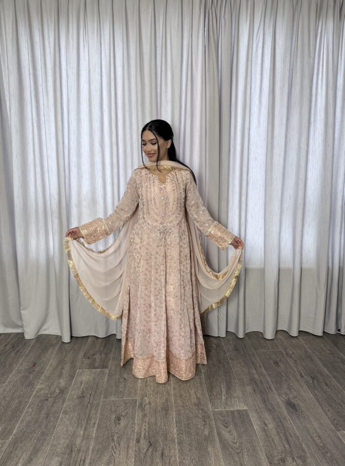 Mona maxi chiffon zalmroze - driedelig 2220