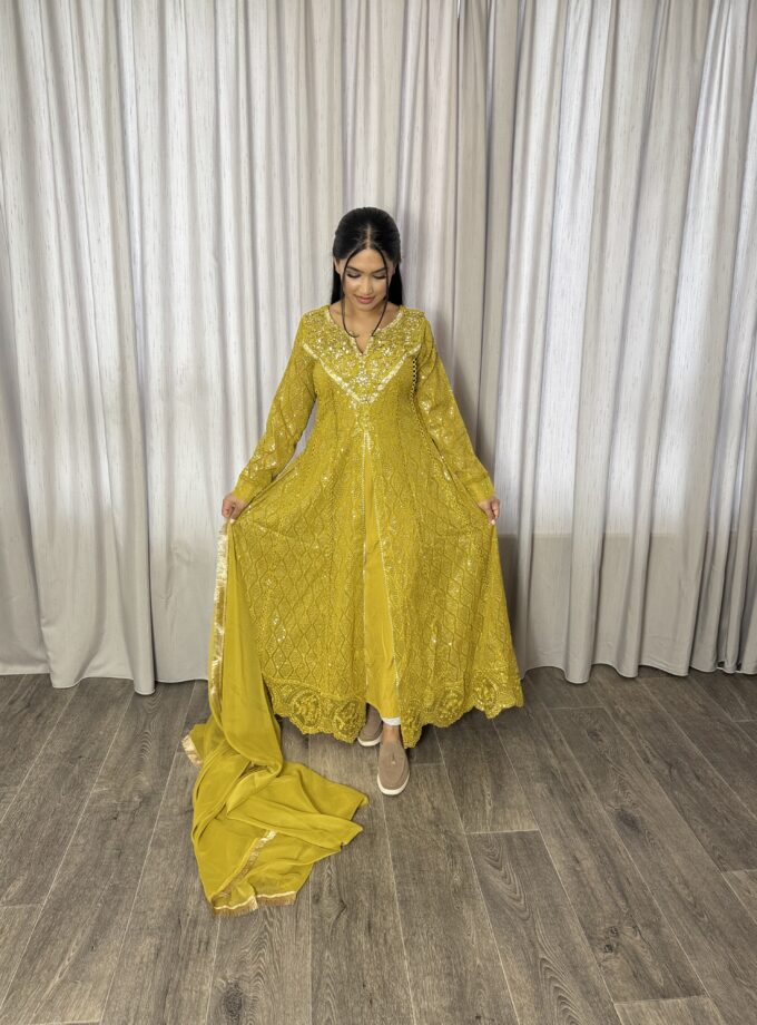 Mona maxi chiffon parrot green - driedelig 2222