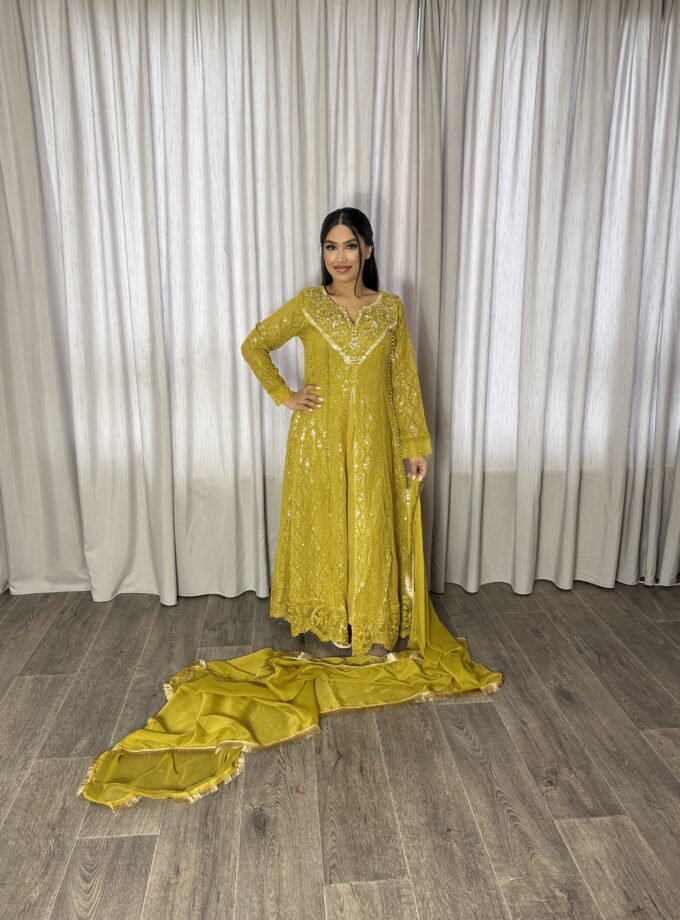 Mona maxi chiffon parrot green - driedelig 2222