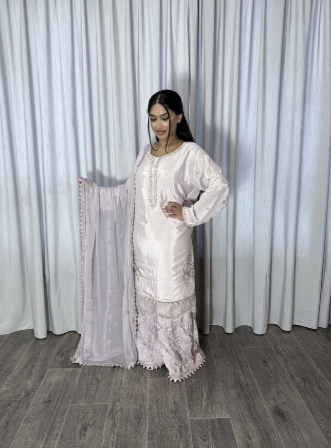 Mona raw silk plazzo suit lila - driedelig 2216