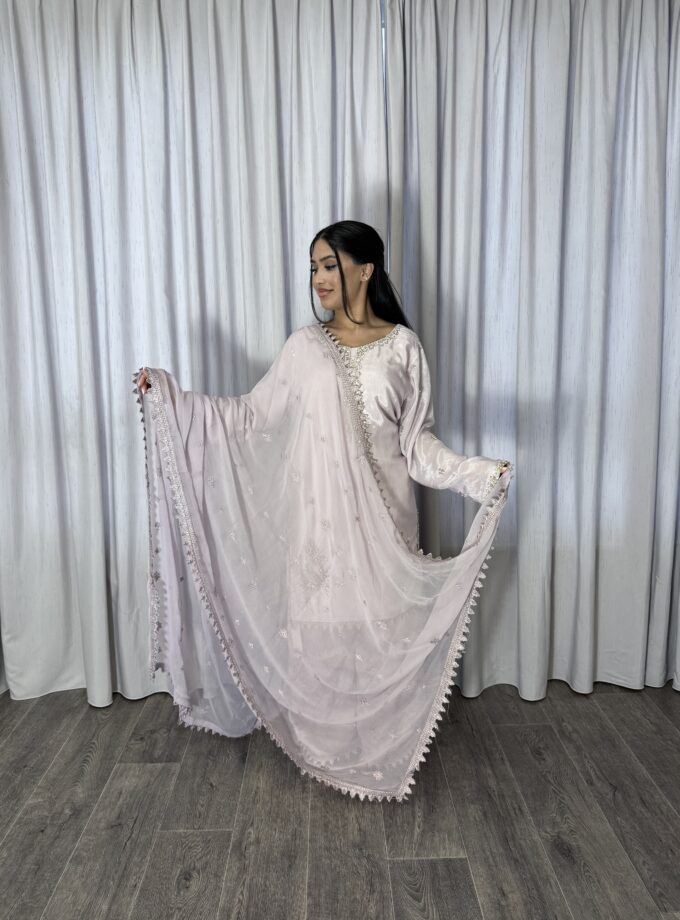 Mona raw silk plazzo suit lila - driedelig 2216