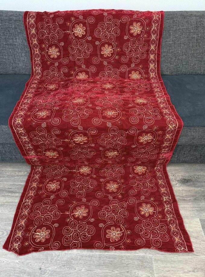 Velvet shawl- rood met gekleurde bloemen 14832