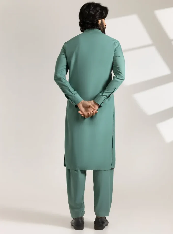 Junaid Jamshed shalwaar kameez - green 14395 maat S M en L