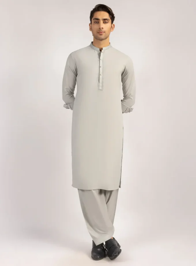 Junaid Jamshed shalwaar kameez - light grey 14486 maat M