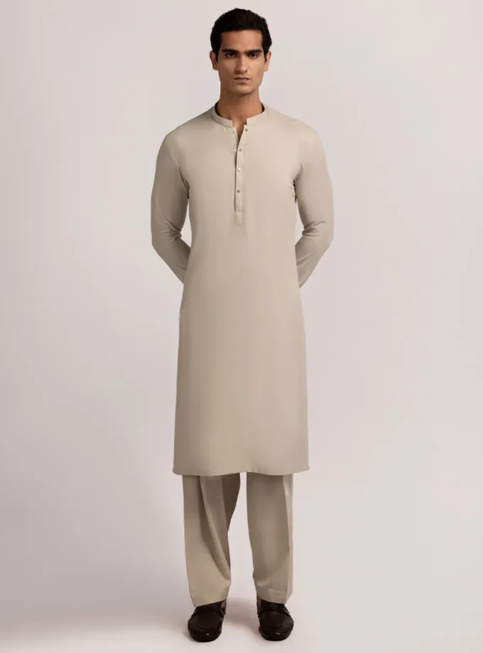 Junaid Jamshed shalwaar kameez - sand 14473 maat M en L