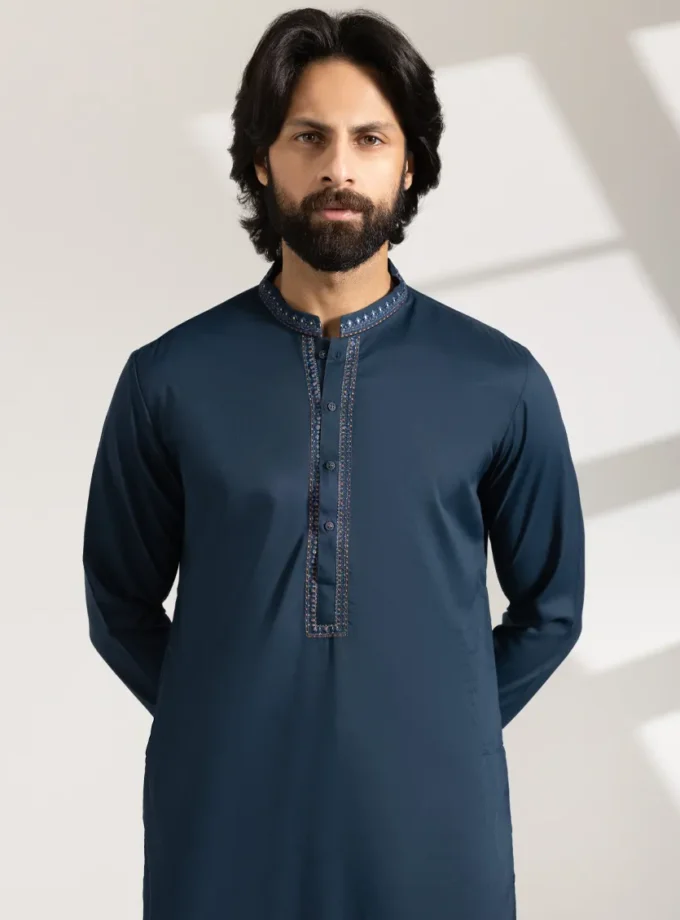 Junaid Jamshed shalwaar kameez - teal blended 14561 maat M en XL