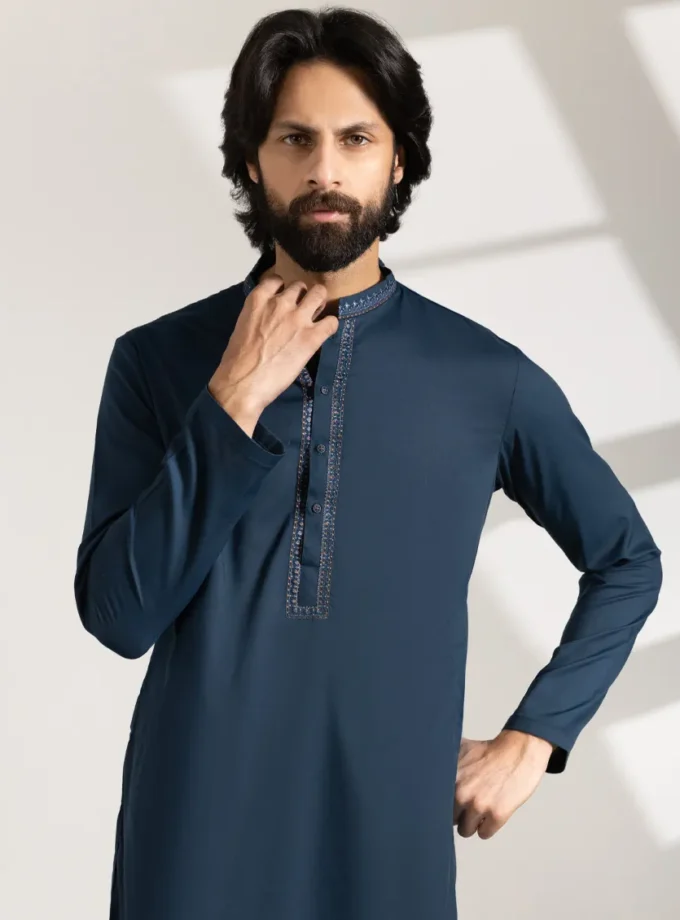 Junaid Jamshed shalwaar kameez - teal blended 14561 maat M en XL