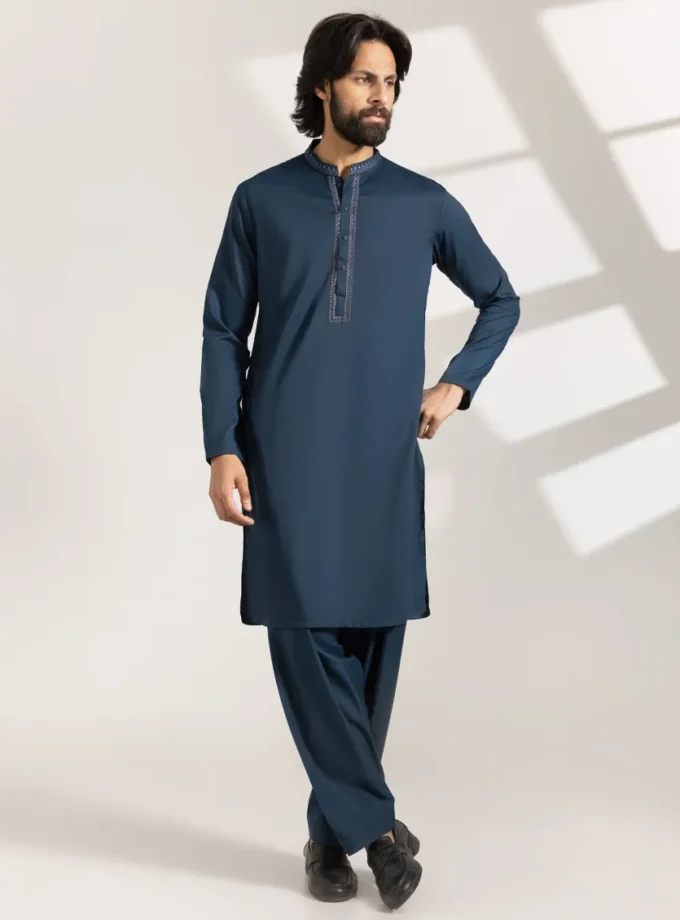 Junaid Jamshed shalwaar kameez - teal blended 14561 maat M en XL