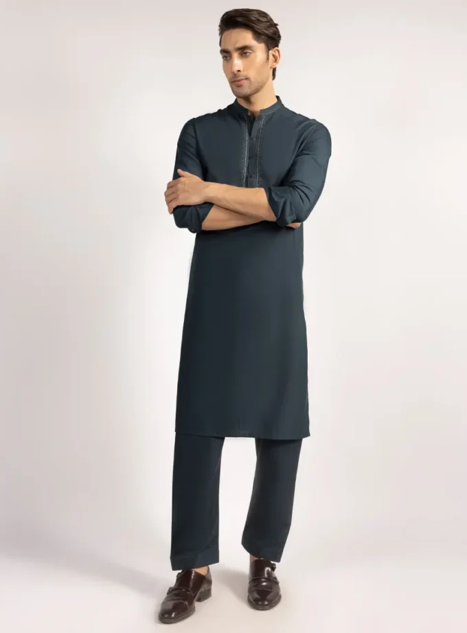 Junaid Jamshed shalwaar kameez - dark green 14570 maat S