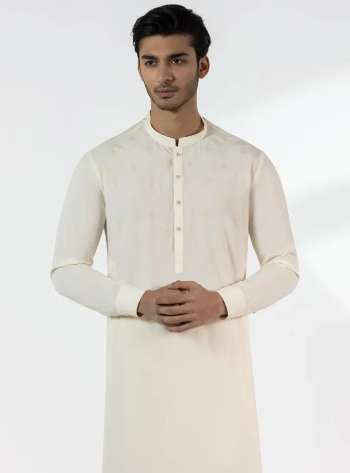 Junaid Jamshed shalwaar kameez - cream 14406 maat S M en XL