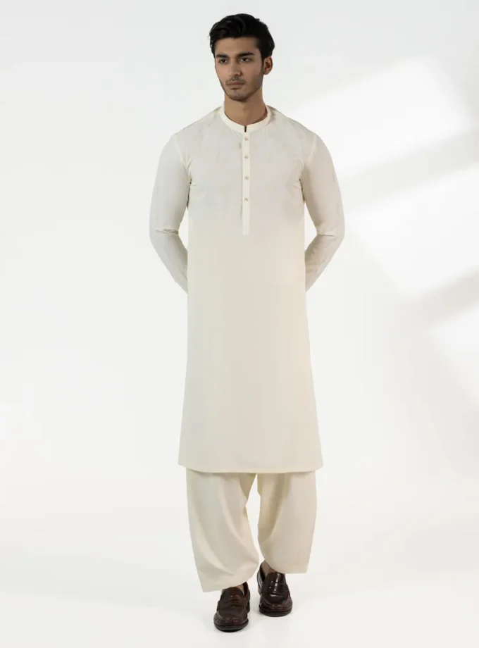 Junaid Jamshed shalwaar kameez - cream 14406 maat S M en XL