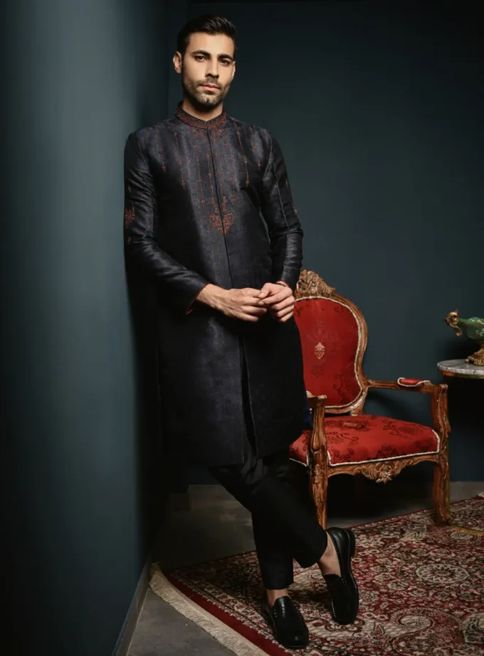 Junaid Jamshed fancy kurta - dark blue maat M L en XL 14637