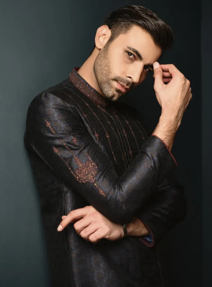 Junaid Jamshed fancy kurta - dark blue maat M L en XL 14637