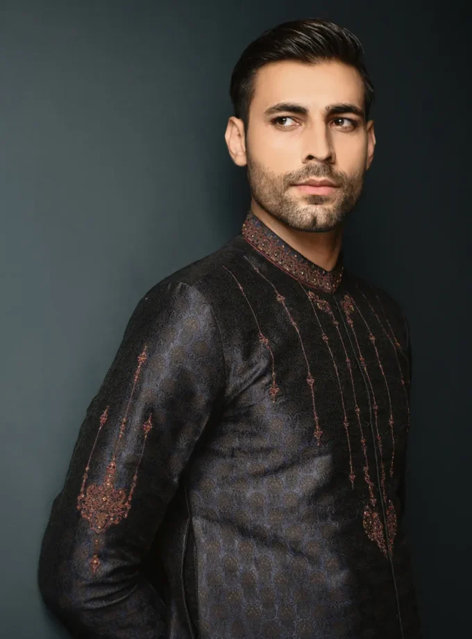 Junaid Jamshed fancy kurta - dark blue maat M L en XL 14637