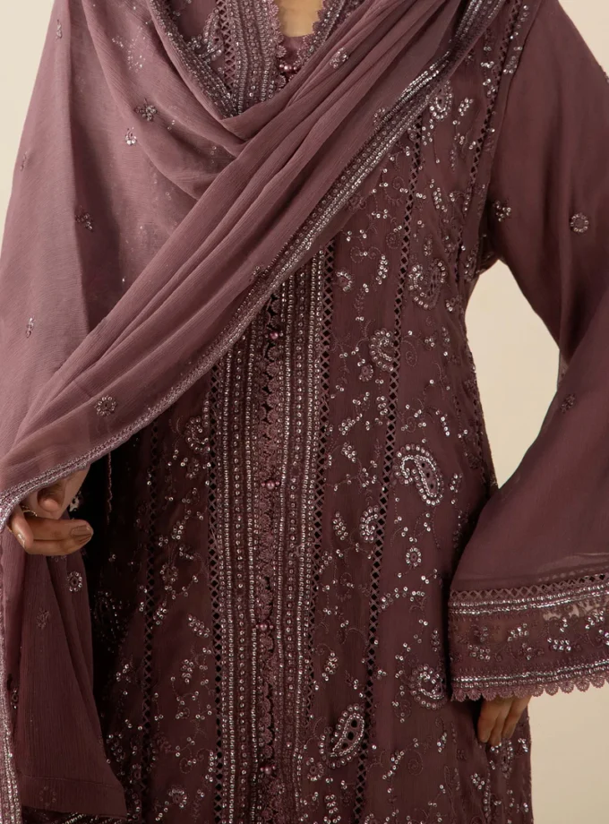 Adan Libas chiffon gown donkerlila- 3delig