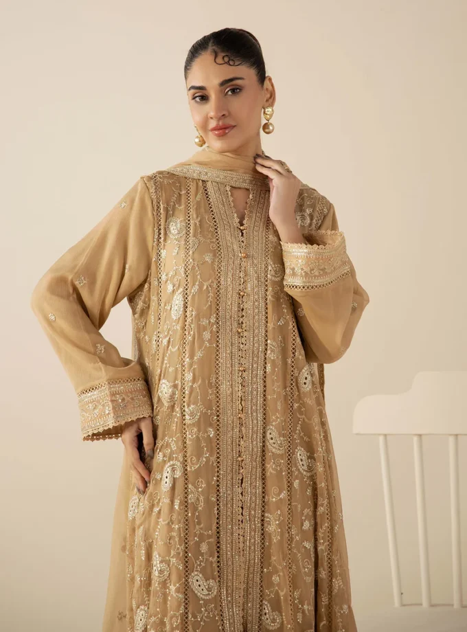 Adan Libas chiffon gown beige- 3delig