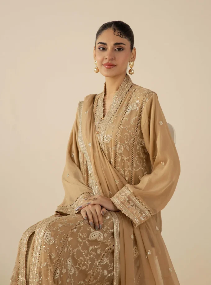 Adan Libas chiffon gown beige- 3delig