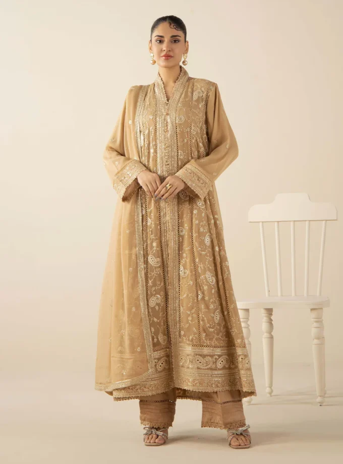 Adan Libas chiffon gown beige- 3delig