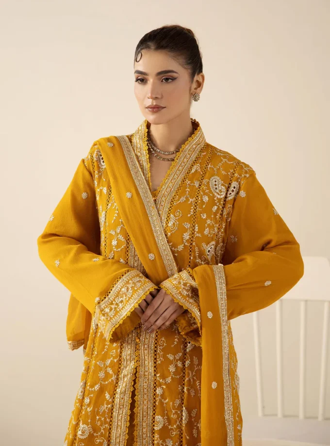 Adan Libas chiffon gown mosterd- 3delig