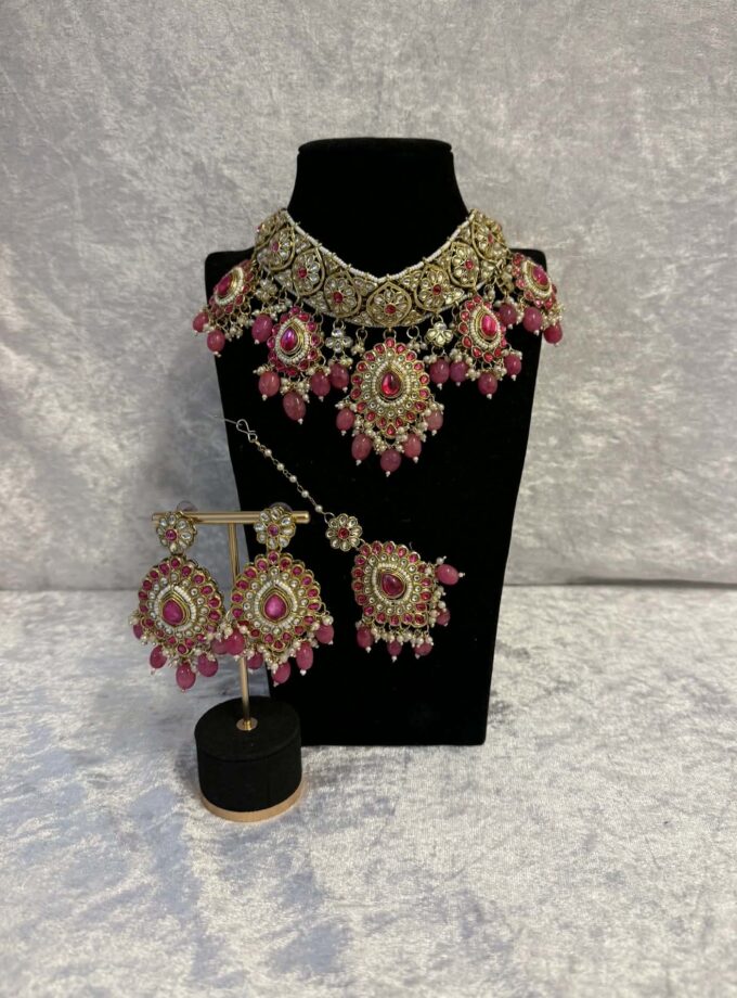 Sieradenset goud met fuchsia - 14951