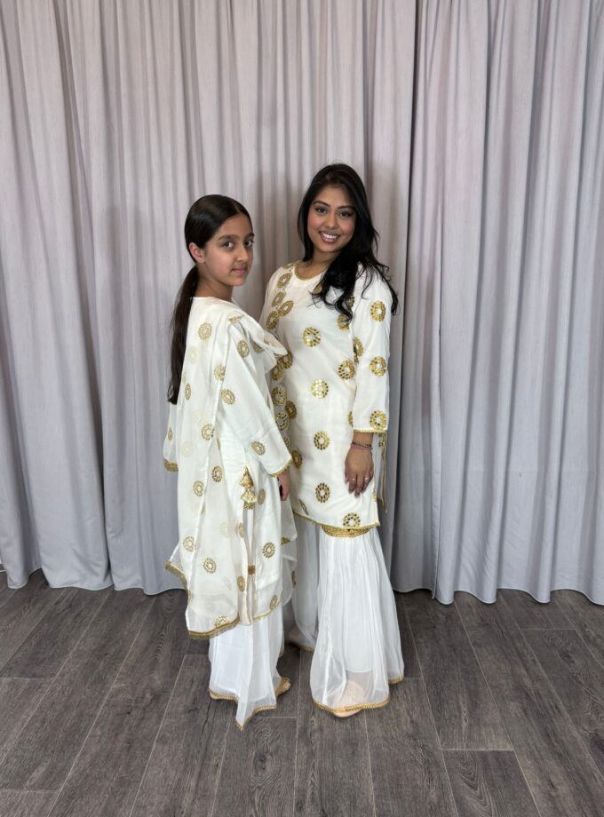 Moeder dochter combi chiffon sharara - wit