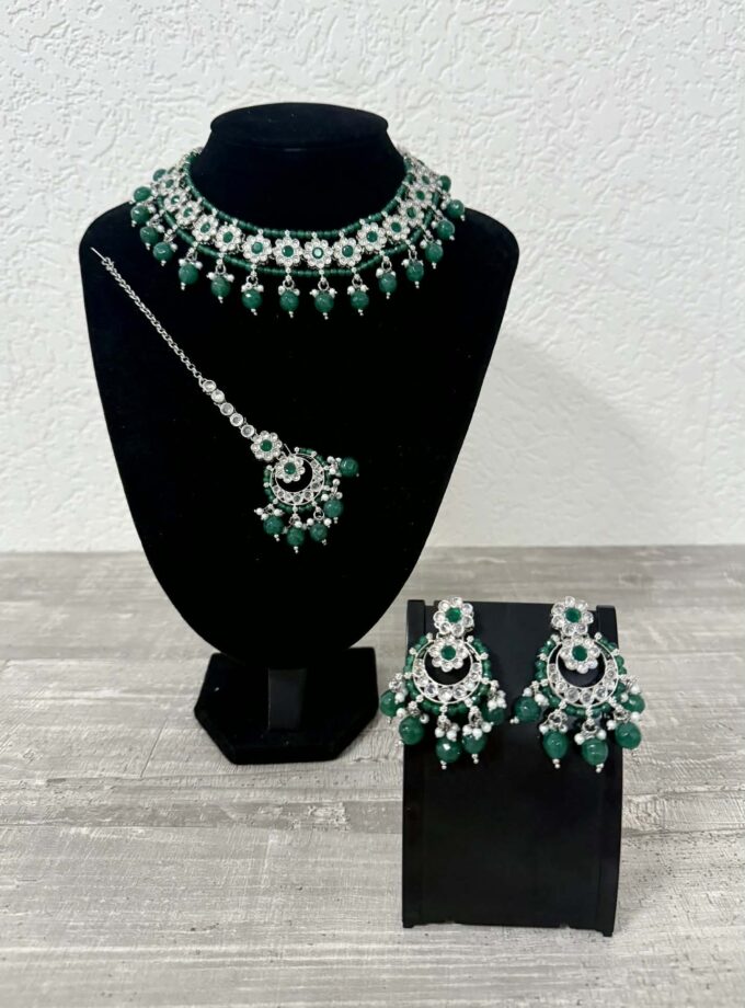 Sieradenset 1042- zilver met donkergroen