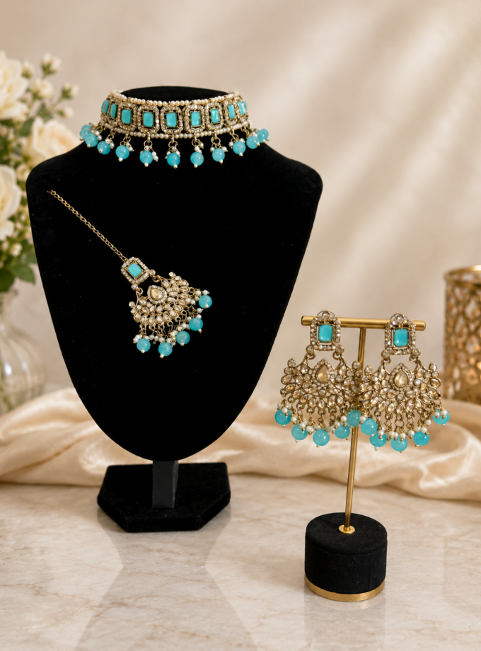 Sieradenset 1045- goud met turquoise