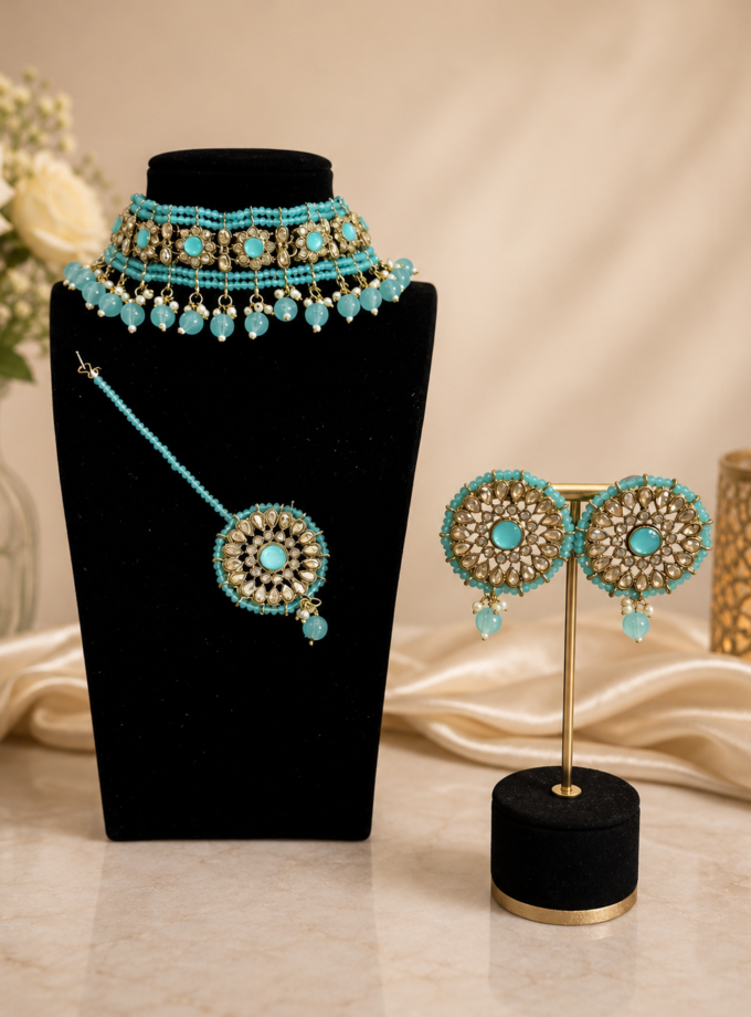 Sieradenset 1044- goud met turquoise